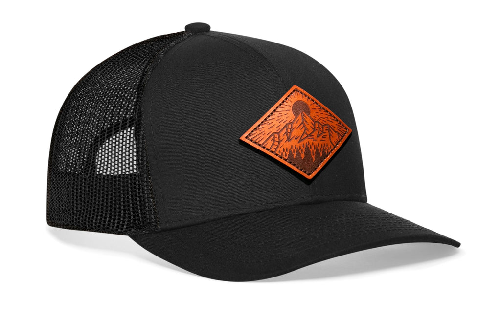Diamond Mountain and Trees Trucker Hat  |  Leather Outdoors Snapback